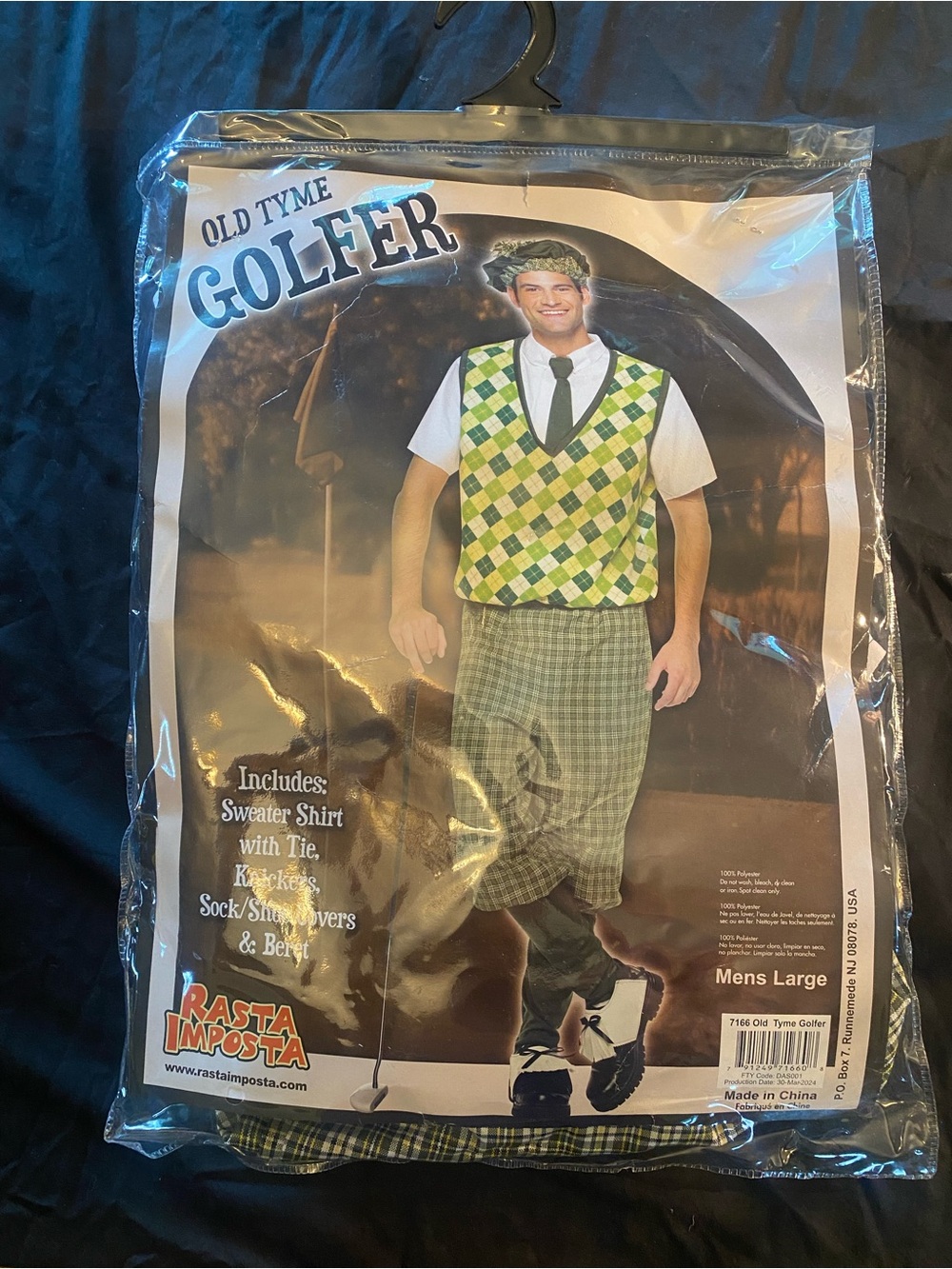 Rasta Imposta Old Tyme Golfer Costume Men Large Green Vintage Golf Halloween EUC